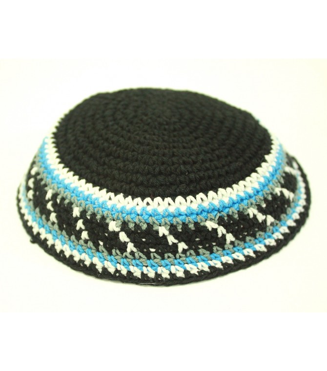 Blacked Knitted Kippah with Decorative Design